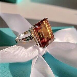 Tiffany & Co. 925 Sterling Silver Cocktail Ring- 7 Carats Citrine, Size 6.
